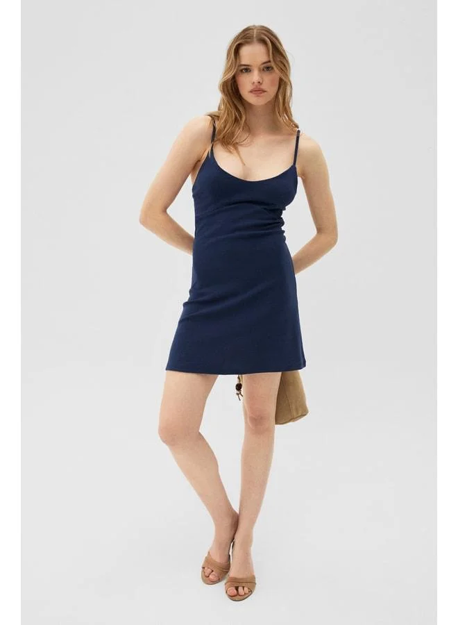 Grimelange  UFRENDA Women's Soft and Elastic Fabric Backless Strappy Mini Navy Dress. for Women | Best Price UAE