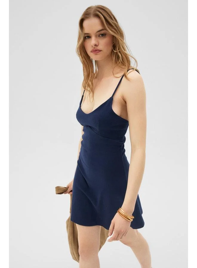 Grimelange  UFRENDA Women's Soft and Elastic Fabric Backless Strappy Mini Navy Dress. for Women | Best Price UAE