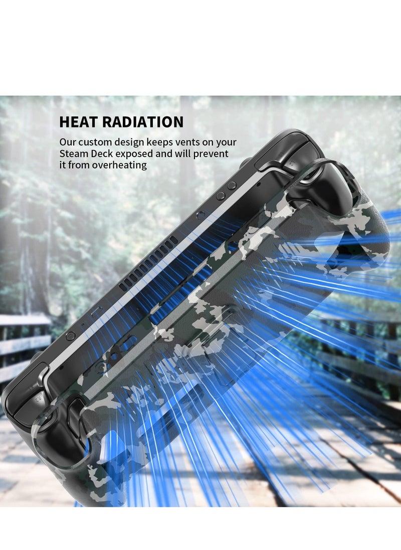 Steam Deck Case Upgraded Full Protector Case with Detachable Front Cover and Kickstand for Valve Steam Deck Shock Absorption Anti Scratch TPU Rugged Armor designed for Steam Deck case Camouflage