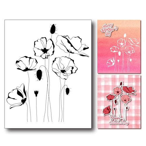 arriettycraft Flowers Poppy Clear Stamps for Card Making or Journaling, Budding Poppies Rubber Stamps for Journals Scrapbooking Albums and Other Paper Crafts Decoration - Image 1