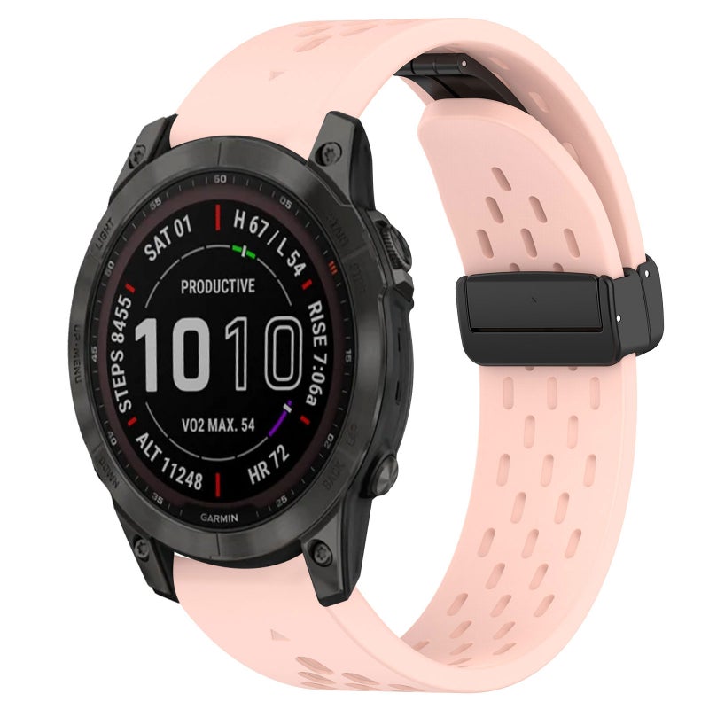 S-TOP For Garmin Fenix 7 Sapphire Solar Hole Folding Buckle 22mm Silicone Watch Band(Pink) - Image 1