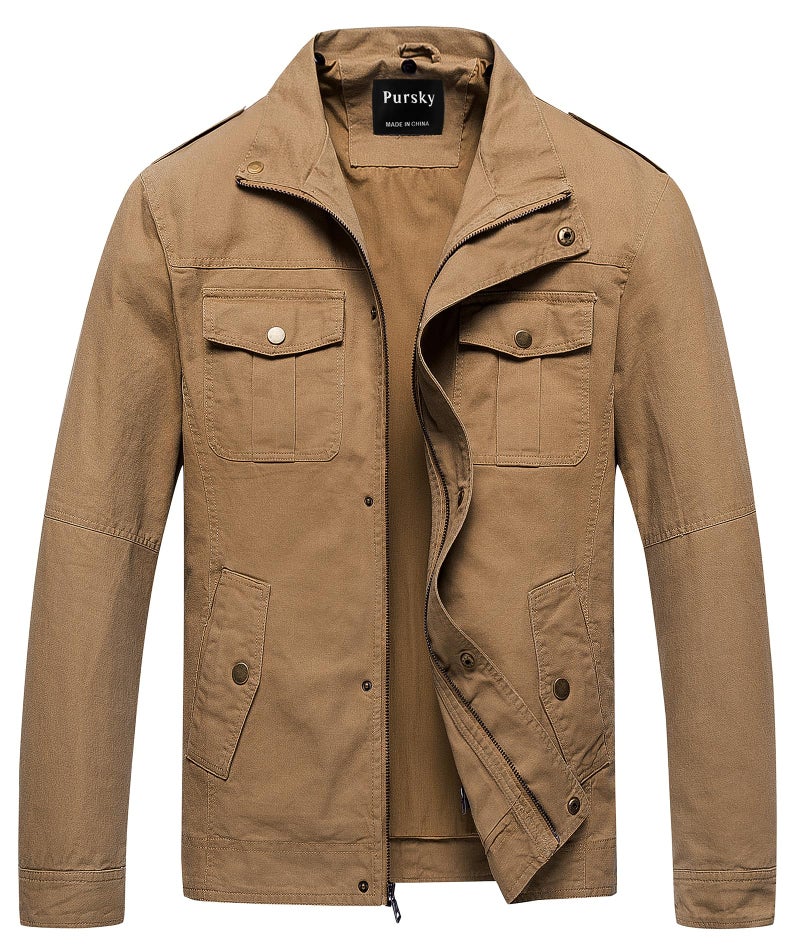 Pursky Men's Winter Jacket Hoodies Causal Cotton Work Coat Classic Outerwear Khaki 3XL - Image 1