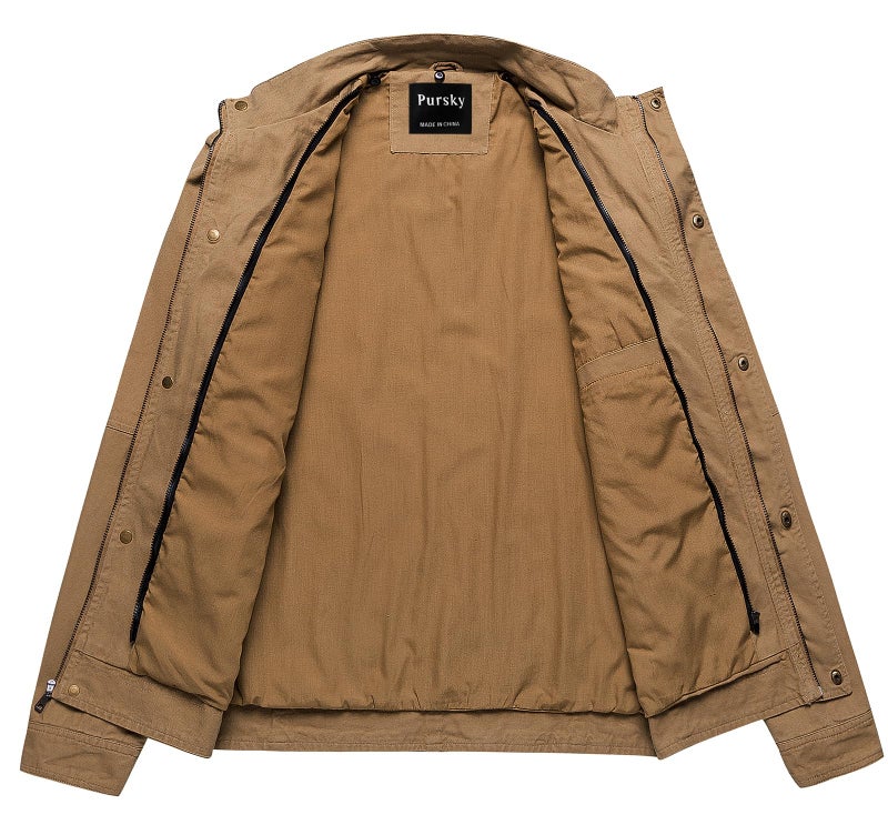 Pursky Men's Winter Jacket Hoodies Causal Cotton Work Coat Classic Outerwear Khaki 3XL - Image 4