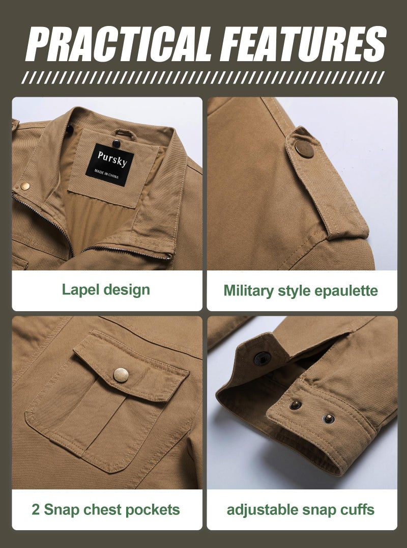 Pursky Men's Winter Jacket Hoodies Causal Cotton Work Coat Classic Outerwear Khaki 3XL - Image 5