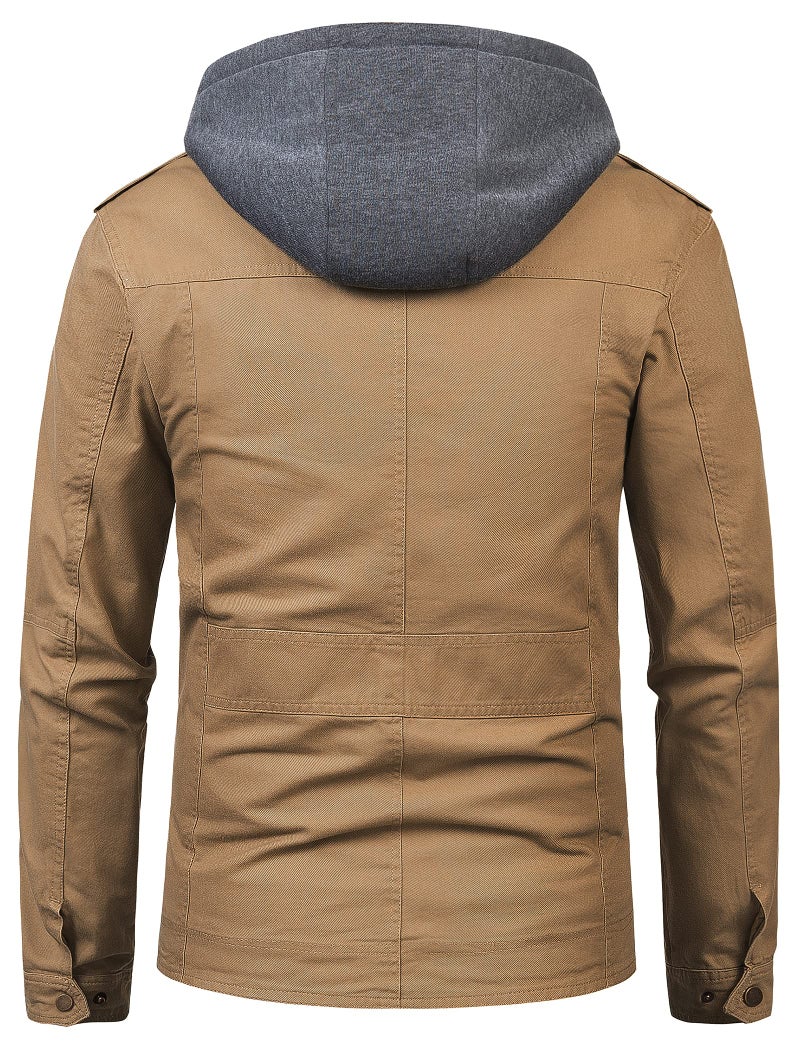 Pursky Men's Winter Jacket Hoodies Causal Cotton Work Coat Classic Outerwear Khaki 3XL - Image 3