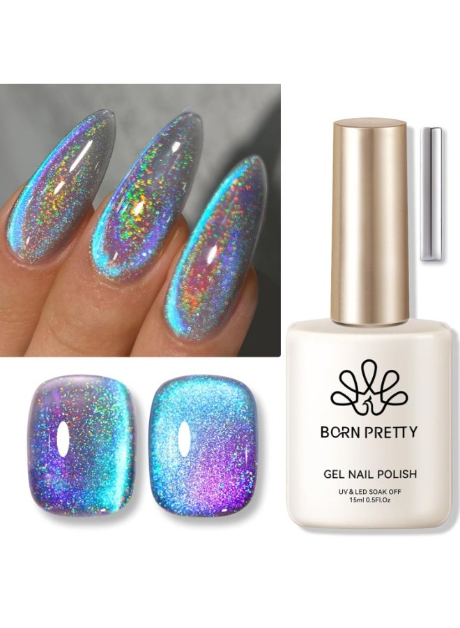 Born Pretty 9D Cat Magnetic Eye Gel Nail Polish Holographic Rainbow Gel Polish Blue Purple Soak Off U V LED Gel Polish Nail Art Design Manicure Salon DIY Home 15ML - Image 1