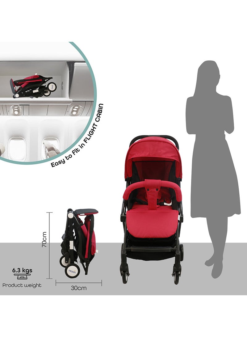 Moon Compact Stroller – Fold, Cabin-Approved, Air Travel Friendly, Lightweight, Easy Carry, for 0–3Y (0–18kg) – Fire Red - Image 5