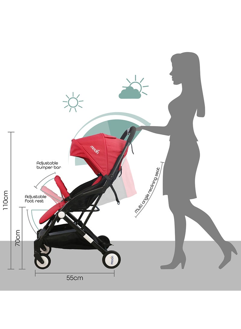 Moon Compact Stroller – Fold, Cabin-Approved, Air Travel Friendly, Lightweight, Easy Carry, for 0–3Y (0–18kg) – Fire Red - Image 4