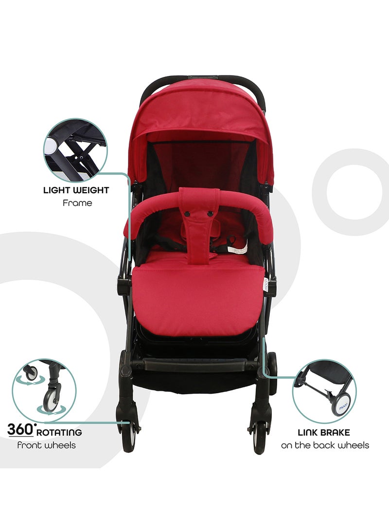 Moon Compact Stroller – Fold, Cabin-Approved, Air Travel Friendly, Lightweight, Easy Carry, for 0–3Y (0–18kg) – Fire Red - Image 3