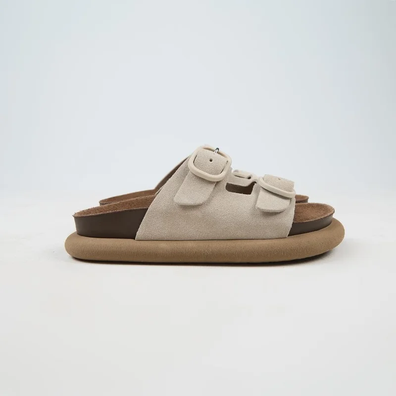 Manijero Manijero (Lavanda 2) Women's Genuine Leather Double Buckle Beige Slippers