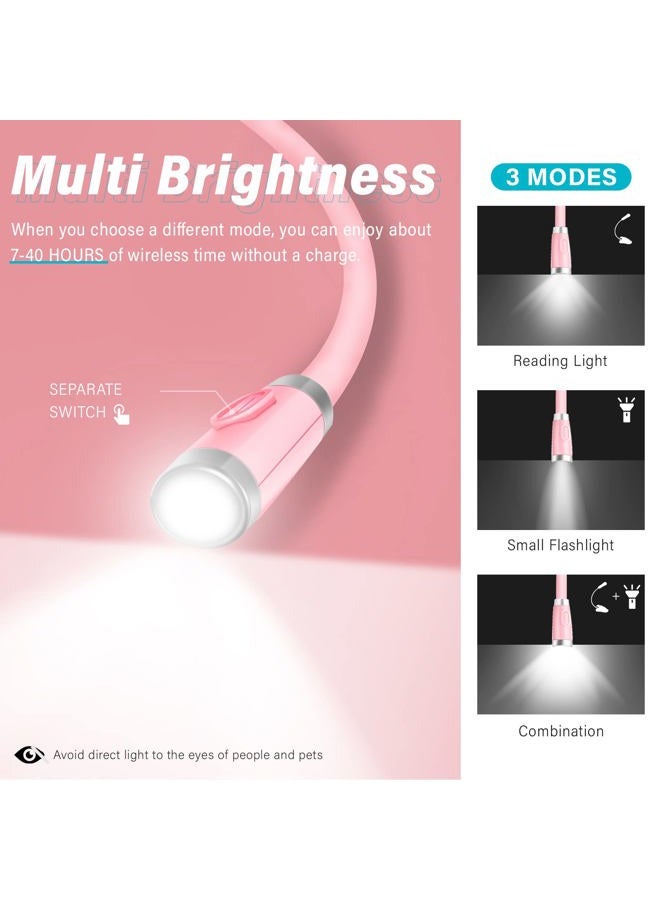 Vekkia Rechargeable LED Neck Reading Light, Book Lights for Reading in Bed, 3 Brightness Levels, Flexible Soft Silicone Arms Comfortable Wear, Long Lasting, Perfect for Craft & Knitting, Pink - Image 3