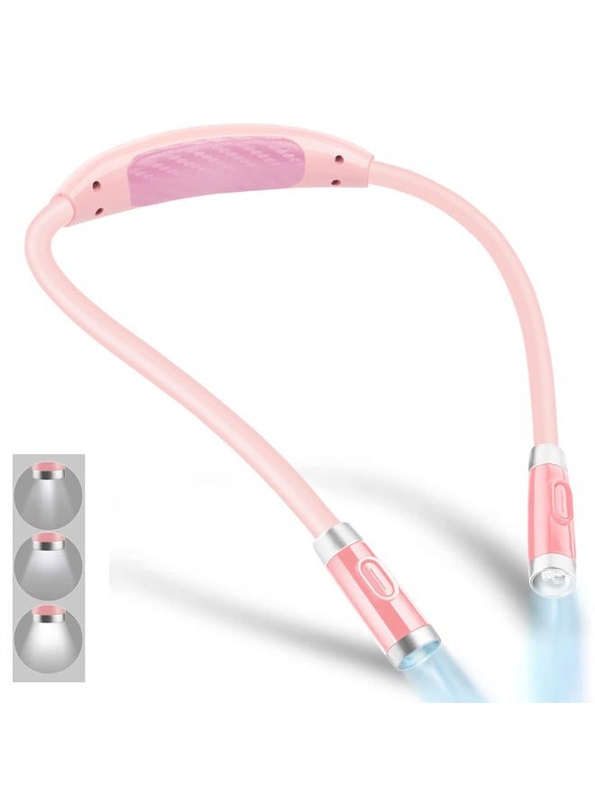 Vekkia Rechargeable LED Neck Reading Light, Book Lights for Reading in Bed, 3 Brightness Levels, Flexible Soft Silicone Arms Comfortable Wear, Long Lasting, Perfect for Craft & Knitting, Pink - Image 1