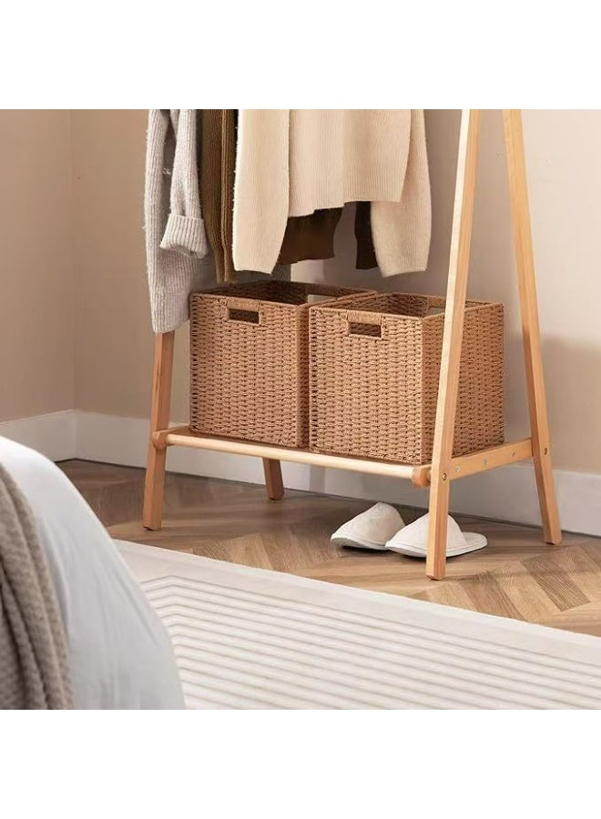 سلة خوص من قطعتين، 28 سم × 26 سم × 28 سم، سلال تخزين من حبل ورقي منسوج للأرفف، صندوق تخزين مكعب قابل للطي مع مقبض، سلة تخزين للتنظيم والديكور، لون الكراميل - Image 3