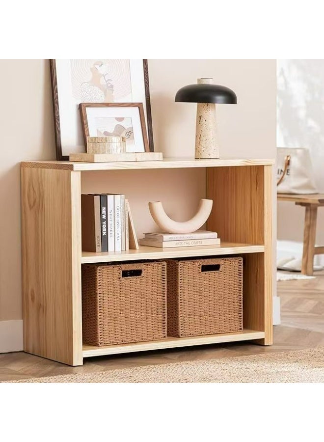 سلة خوص من قطعتين، 28 سم × 26 سم × 28 سم، سلال تخزين من حبل ورقي منسوج للأرفف، صندوق تخزين مكعب قابل للطي مع مقبض، سلة تخزين للتنظيم والديكور، لون الكراميل - Image 2