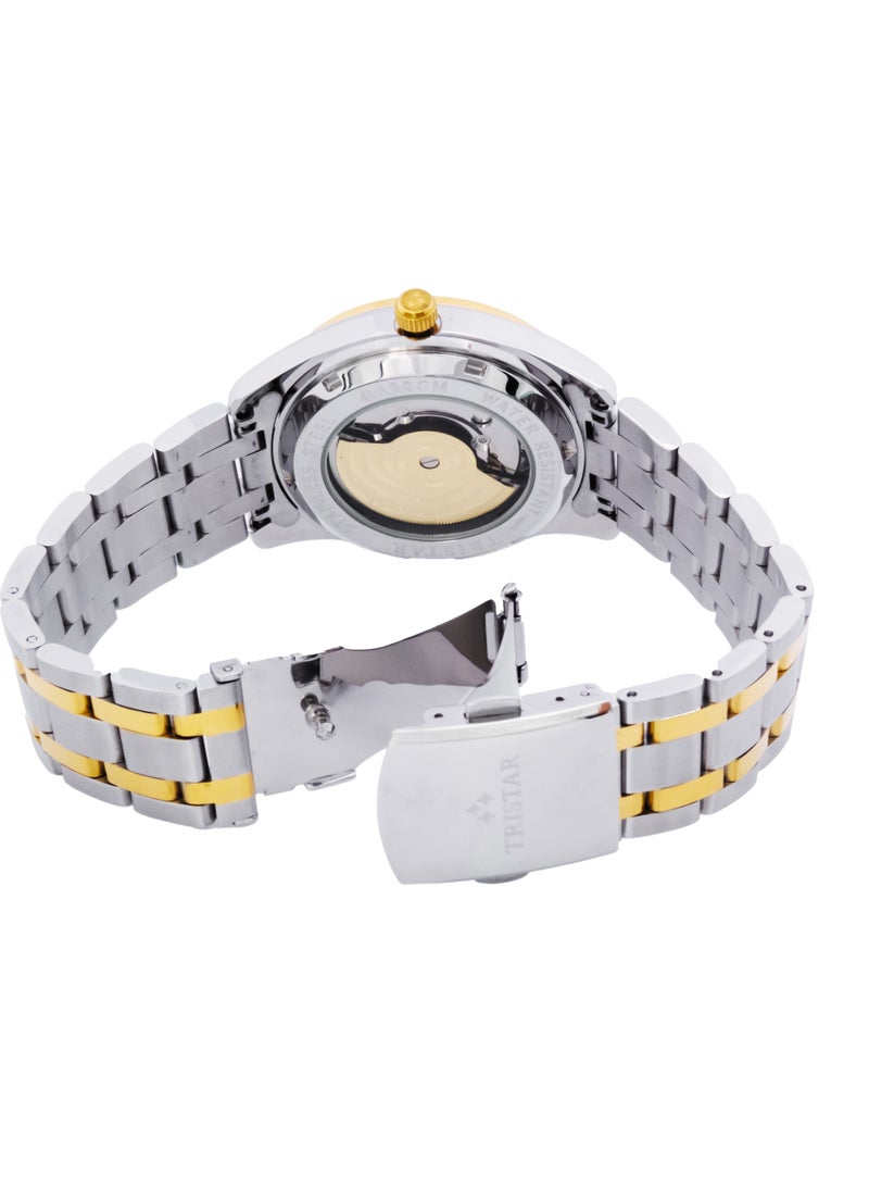 تريستار Tristar BA للرجال ساعة أوتوماتيكية أرقام الشمبانيا 2 نغمة سوار ساعة المعصم للرجال - Image 3