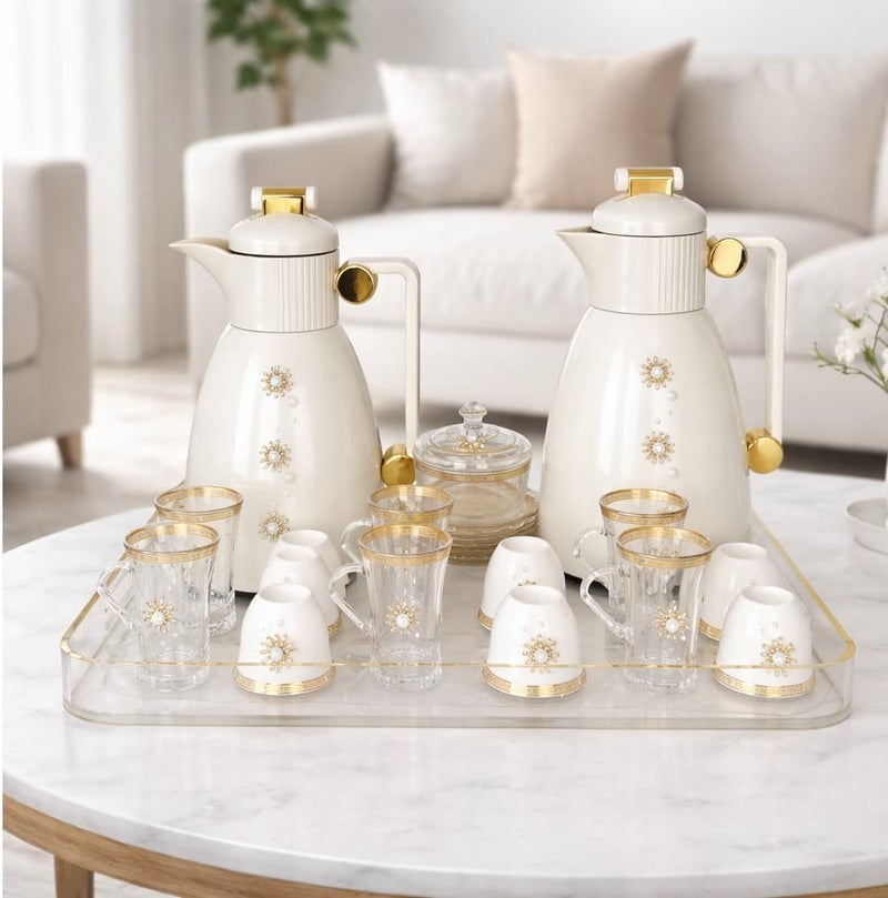 Damanhoor 22Pieces New Full Set Thermose 2Thermos 6Teacup With 6saucer 6Guava Cup 1Sugar Bowl 1Tray - Image 2