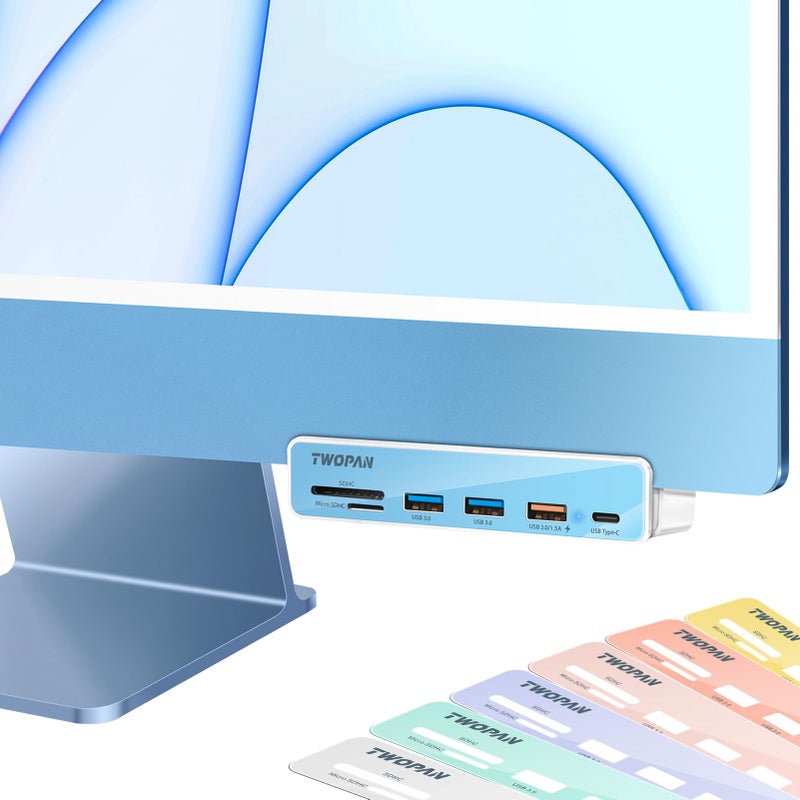 TWOPAN USB C Hub Multiport Adapter for iMac, 6 in 1 USB C to USB Adapter iMac 2024/2023/2021 iMac M4/M3/M1, USB Port Hub with USB 3.0 Ports, SD, MicroSD Card Readers & 7 Color Panels - Image 1