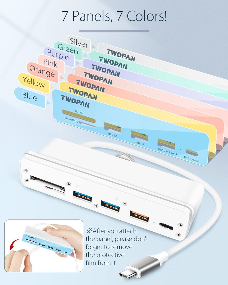 TWOPAN USB C Hub Multiport Adapter for iMac, 6 in 1 USB C to USB Adapter iMac 2024/2023/2021 iMac M4/M3/M1, USB Port Hub with USB 3.0 Ports, SD, MicroSD Card Readers & 7 Color Panels - Image 2