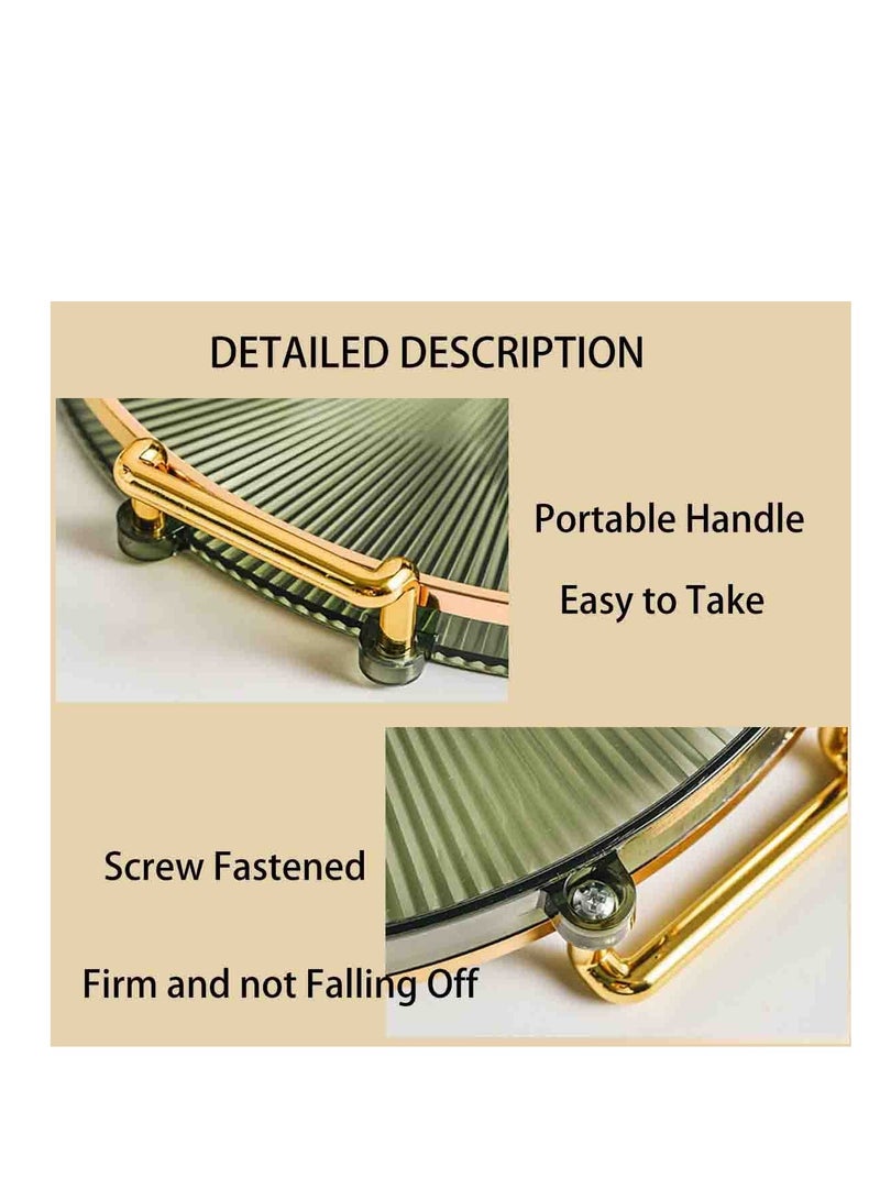 SYOSI Acrylic Vanity Tray with Gold Handles, Decorative Serving Tray for Jewelry Comestic Candle Dish Plate, Vanity Counter Bathroom Table Organizer Green, Counter Counter top Organizer  - Image 3