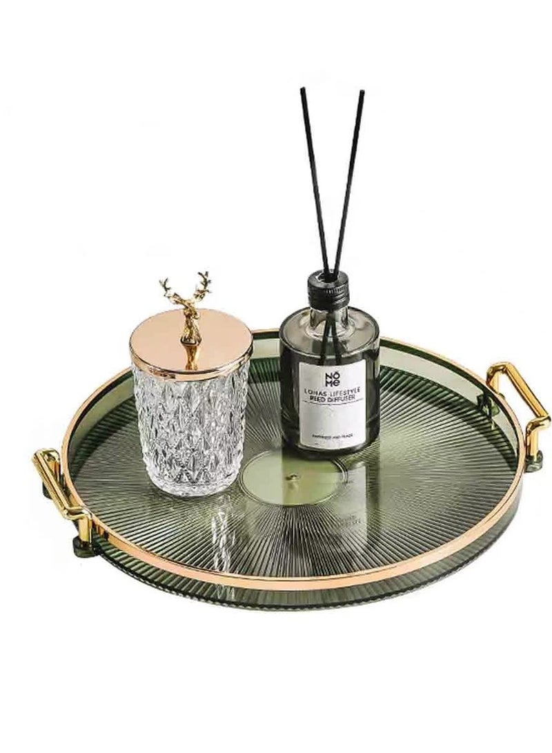SYOSI Acrylic Vanity Tray with Gold Handles, Decorative Serving Tray for Jewelry Comestic Candle Dish Plate, Vanity Counter Bathroom Table Organizer Green, Counter Counter top Organizer  - Image 1