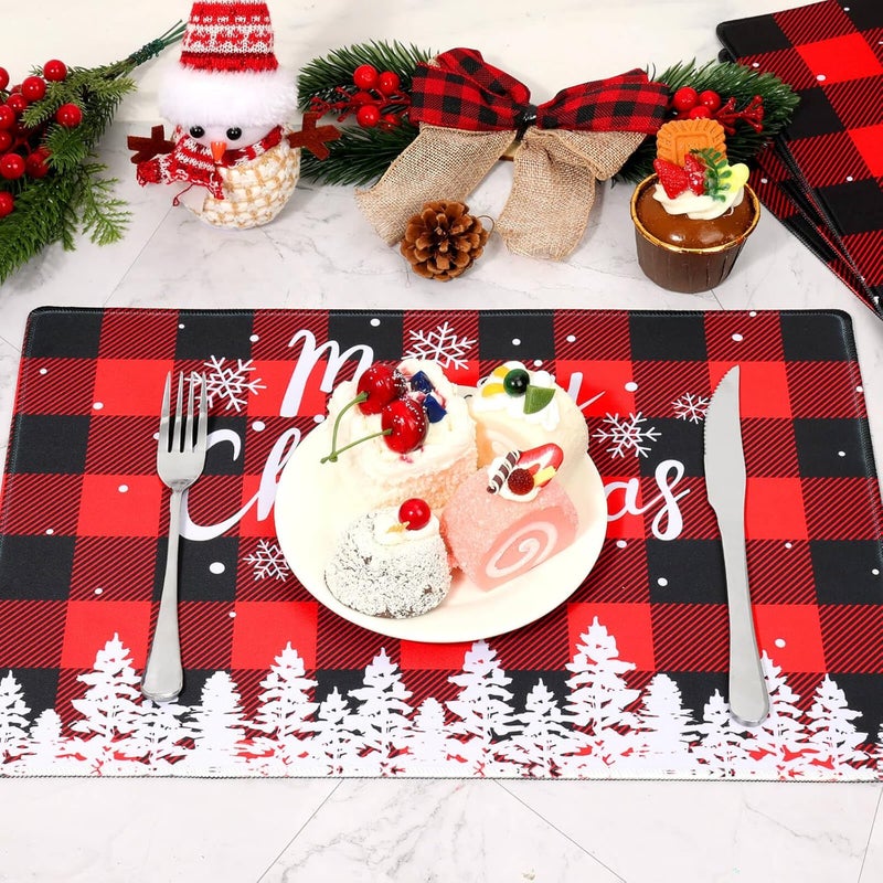 Billbotk Christmas Placemats Set of 6 NonSlip Place Mats for Dining Table Merry Christmas Snowflake Buffalo Plaid Placemats for Christmas Decorations - Image 2