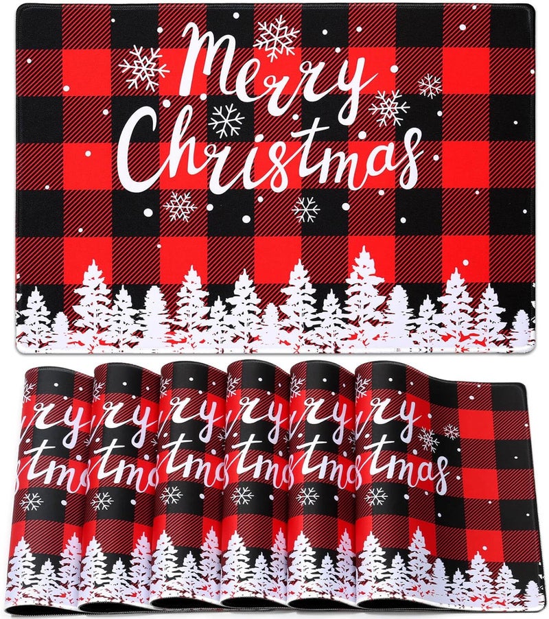 Billbotk Christmas Placemats Set of 6 NonSlip Place Mats for Dining Table Merry Christmas Snowflake Buffalo Plaid Placemats for Christmas Decorations - Image 1