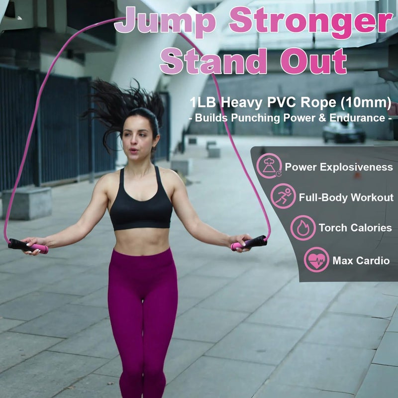 Coniflor Weighted Jump Rope for Women & Men - 1LB Heavy Adjustable Skipping Rope, 10mm PVC with Ball-bearing for Speed, Cardio, Boxing, CrossFit - Tangle Free, Home & Gym Workout Fitness - Image 2