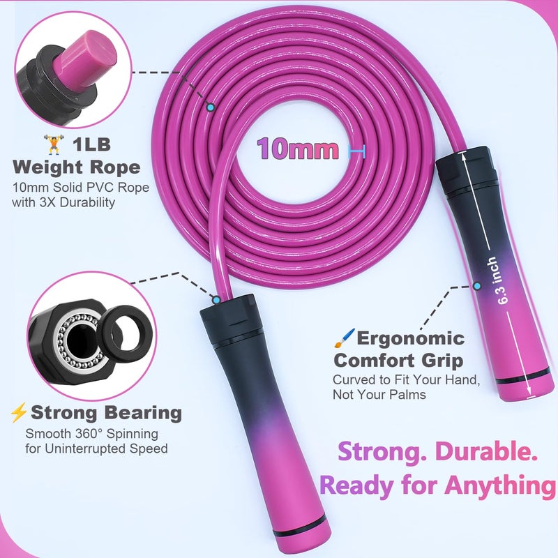 Coniflor Weighted Jump Rope for Women & Men - 1LB Heavy Adjustable Skipping Rope, 10mm PVC with Ball-bearing for Speed, Cardio, Boxing, CrossFit - Tangle Free, Home & Gym Workout Fitness - Image 3