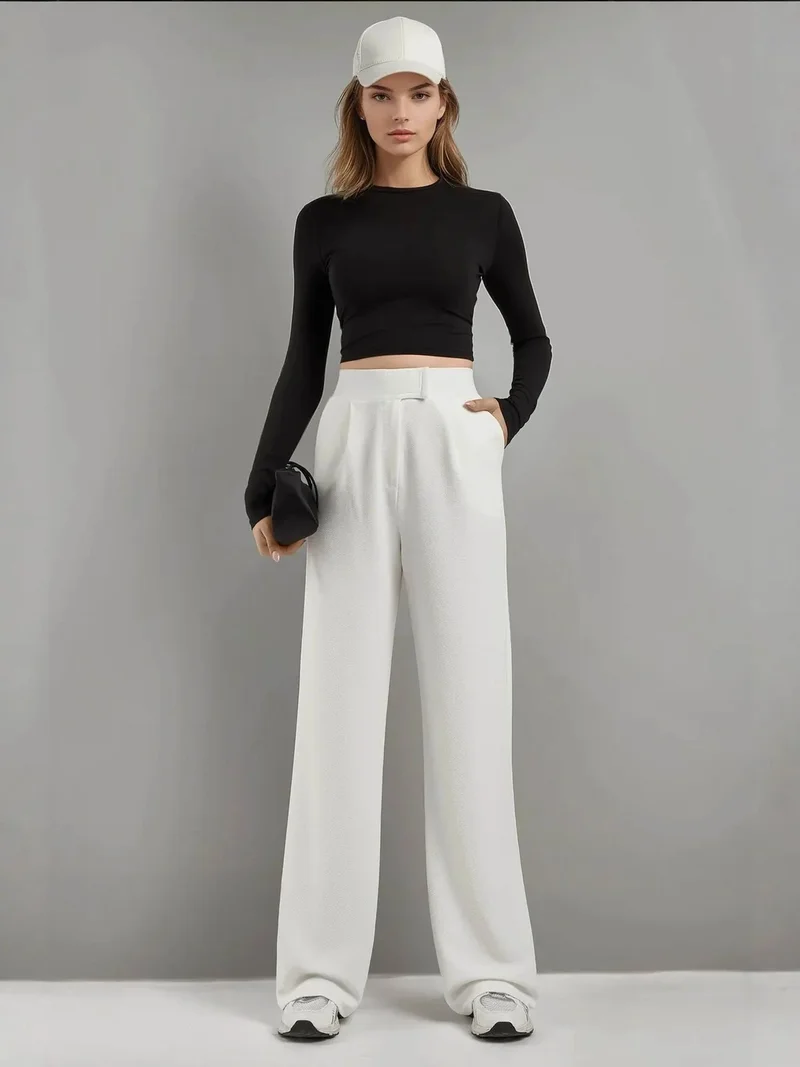 زوبعة بنطلون بالازو بخصر مرتفع وخصر مطاطي من الكريب