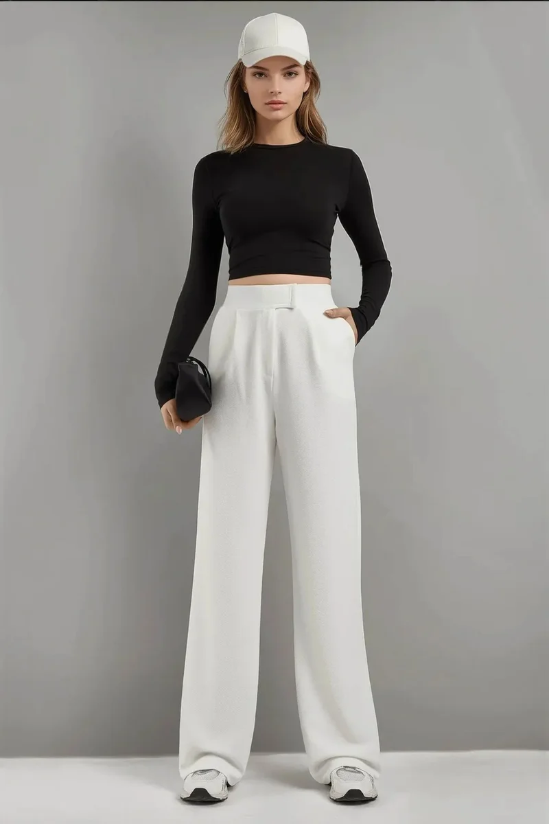 Hiccup High Waist Elastic Crepe Palazzo Pants
