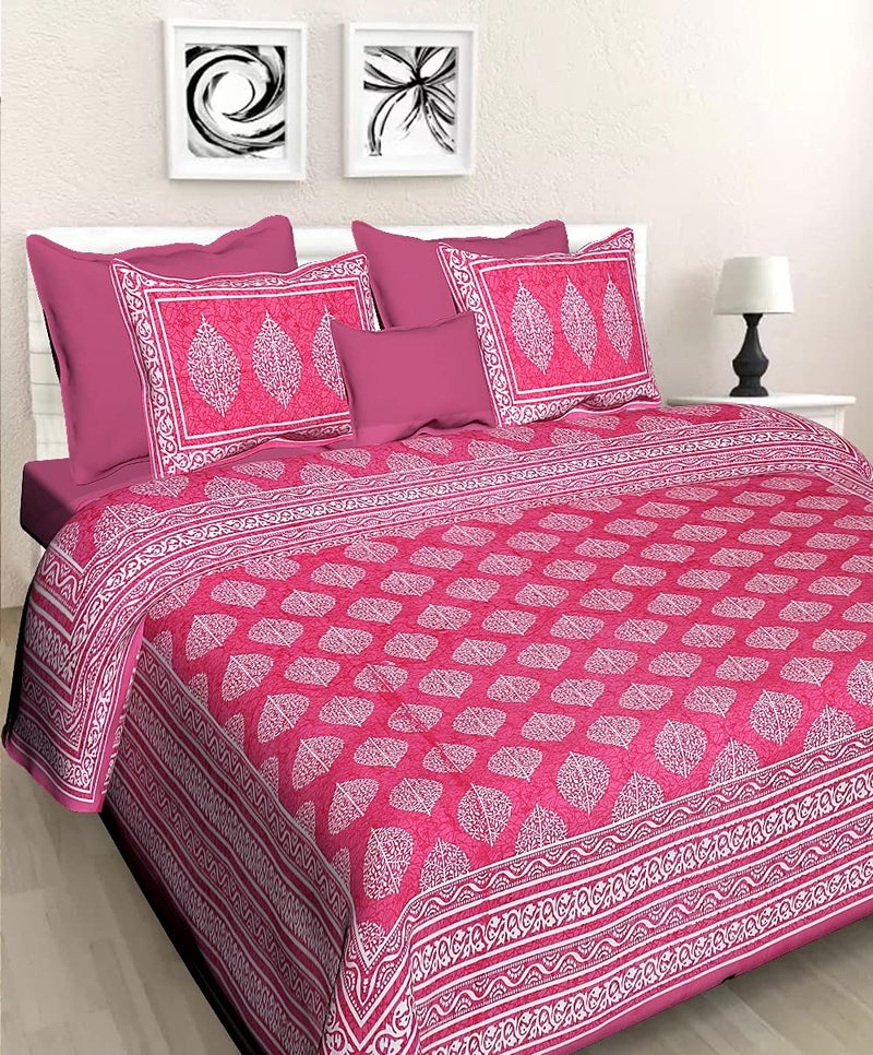 BedZone 100% Cotton Rajasthani Printed King Size bedsheets Combo Double Bed Set 2 Double Bedsheet with 4 Pillow Cover - JaipuriFloral45 - Image 2