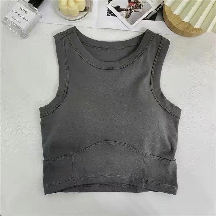Sleeveless Cotton Padded Tank Top Womens Sports Dark gray - Image 1
