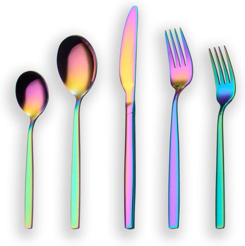 Berglander Berglander Rainbow Silverware Set 20 Pieces Service for 4 Colorful Titanium Plating Stainless Steel Flatware Sets First Apartment Must Have Cutlery Utensils Set Dishwasher Safe  - Image 1