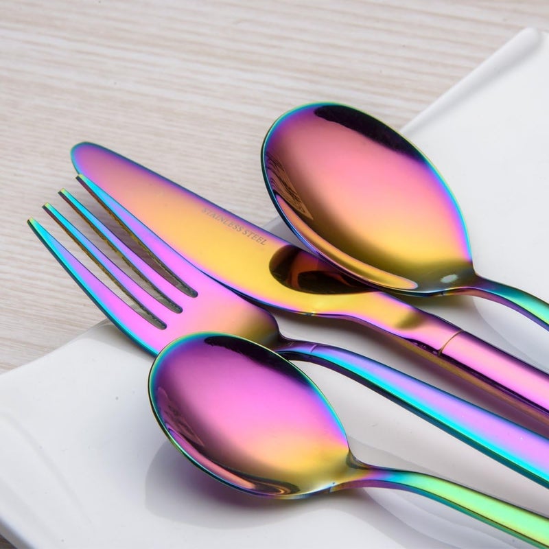Berglander Berglander Rainbow Silverware Set 20 Pieces Service for 4 Colorful Titanium Plating Stainless Steel Flatware Sets First Apartment Must Have Cutlery Utensils Set Dishwasher Safe  - Image 4
