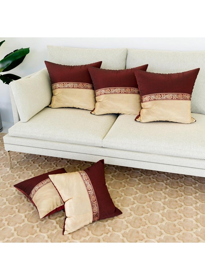 Kuber Industries Kuber Industries Cushion Cover | Pillow Covers for Sofa | Throw Cushion Cover | Dupion Polyester Cushion Covers | Center Lace Cushion Covers | Set of 5 | 12 Inch | Maroon - Image 4