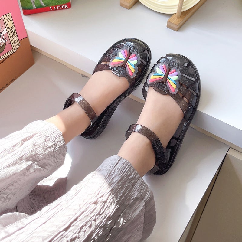 Sandals For Small And Medium-Sized Girls, Butterfly Jelly Shoes, Roman Princess Baby Shoes, Beach Shoes, - Image 3