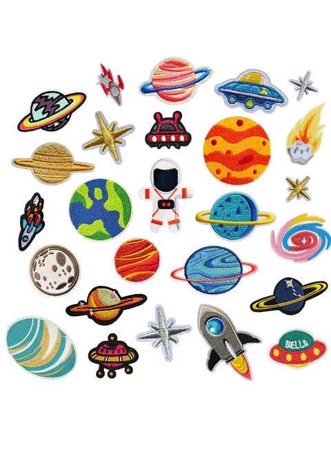Embroidery Patches Outer Space Planet Universe Theme Pattern DIY Iron on Sewing Patch Patch Set Cloth Patch Clothing Accessories Suitable for Backpacks Clothing Jackets Hats Jeans Etc (26 Pcs)