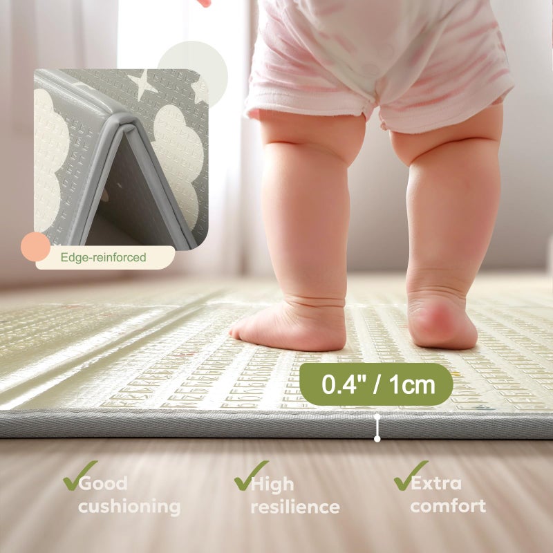 Mallify Extra Large Foldable Play Mat, Reversible Baby Play Mat with Edge Reinforcement, Non-Toxic & Waterproof Baby Mat for Floor, Foam Playmat for Infants Toddlers, Rainbow, Cloud & Moon, 47''x71'' - Image 2