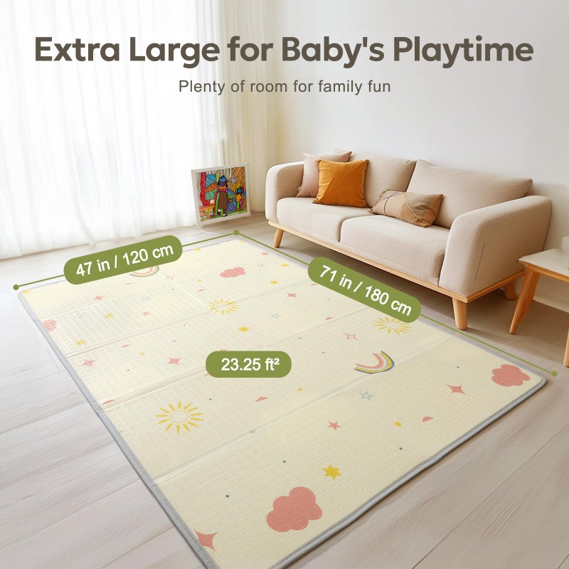 Mallify Extra Large Foldable Play Mat, Reversible Baby Play Mat with Edge Reinforcement, Non-Toxic & Waterproof Baby Mat for Floor, Foam Playmat for Infants Toddlers, Rainbow, Cloud & Moon, 47''x71'' - Image 5