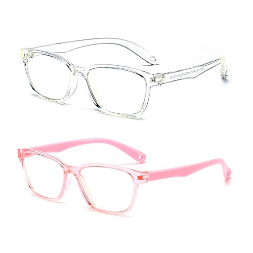 AHXLL Kids Blue Light Blocking Glasses 2 Pack, Anti Eyestrain & UV Protection, Computer Gaming TV Phone Glasses for Boys Girls Age 3-9 (Clear+Transparent Pink) - Image 5