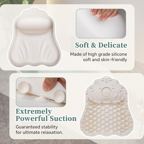 Jalopink Luxury Silicone Bath Pillow for Tub, New Cloud-Soft 4D Air-Cushion Bathtub Pillow for Head and Neck & Back Support, Strong Suction Cups, Waterproof Quick-Dry Bathtub Headrest (White) - Image 3
