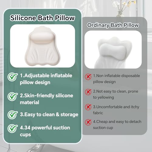 Jalopink Luxury Silicone Bath Pillow for Tub, New Cloud-Soft 4D Air-Cushion Bathtub Pillow for Head and Neck & Back Support, Strong Suction Cups, Waterproof Quick-Dry Bathtub Headrest (White) - Image 5
