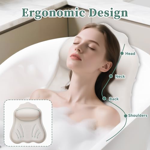 Jalopink Luxury Silicone Bath Pillow for Tub, New Cloud-Soft 4D Air-Cushion Bathtub Pillow for Head and Neck & Back Support, Strong Suction Cups, Waterproof Quick-Dry Bathtub Headrest (White) - Image 2