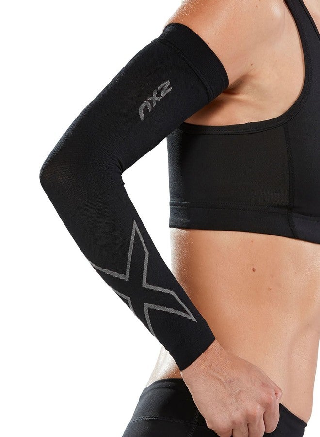 2XU Unisex Flex Run Compression Arm Sleeves Black/Gray Large - Image 1