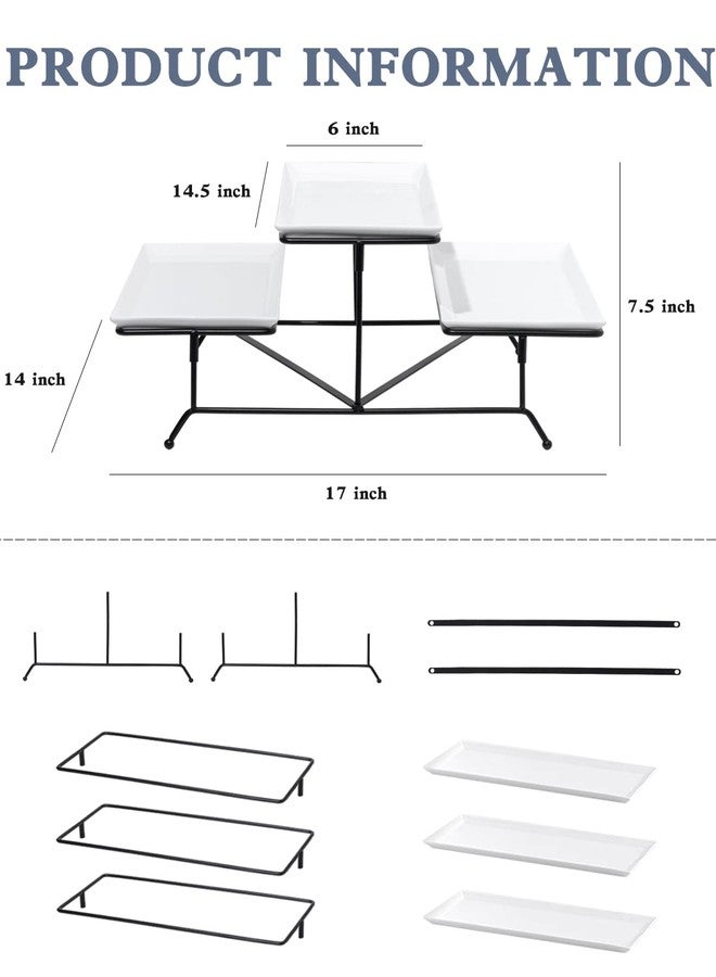 Kanwone 2 Tier Serving Stand With White Porcelain Platters, 14.5" x 6" Tiered Tray for Entertaining Party, Dessert Stand With Black Metal Base - Image 2
