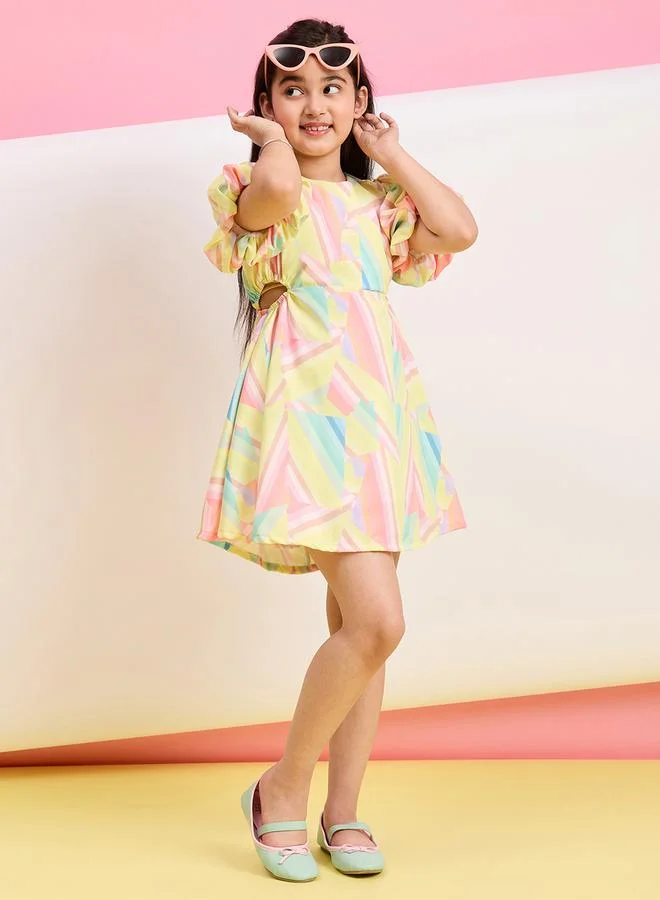 ستايلو بج فستان ميدي بأكمام منفوخة وطبعة