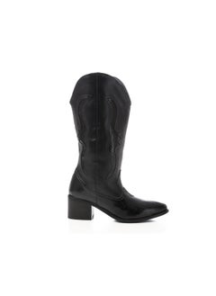 Mr.joe Black Mid-Calf Triangular Toecap Cowboy Boots  - Image 1