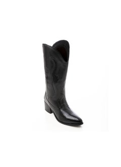 Mr.joe Black Mid-Calf Triangular Toecap Cowboy Boots  - Image 3