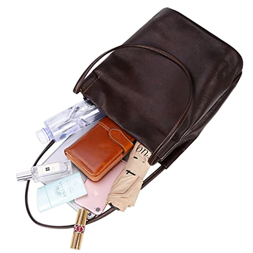 Iswee Bucket Bag for Women Genuine Leather Shoulder Bag Coffee Brown Large Hobo Purse for 2025 Fashion Designer Purse with Magnetic Snap Closure (Coffee-Lichee) - Image 4