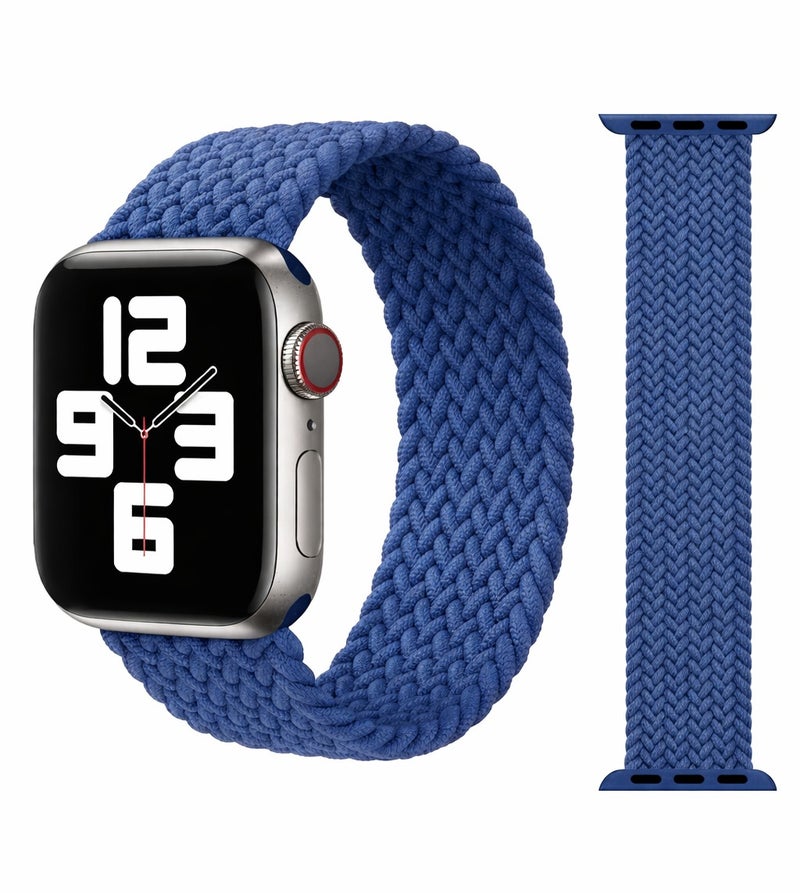سوار مضفر أحادي الحلقة متوافق مع ساعات أبل مقاس 38 مم، 40 مم، 41 مم (42 مم من السلسلة 10 و11)، سوار رياضي ناعم منسوج، سوار معصم بديل قابل للتعديل لساعات أبل من السلسلة 1، 2، 3، 4، 5، 6، 7، 8، 9، 10، 11/SE - أزرق - view 2